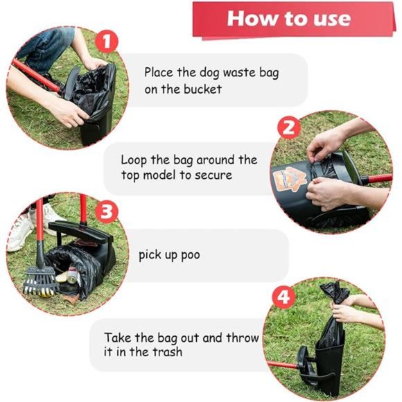 Pooper Scooper Large Swivel Bin & Rake for Large & Small Dogs Non-Breakable - Picture 2 of 7